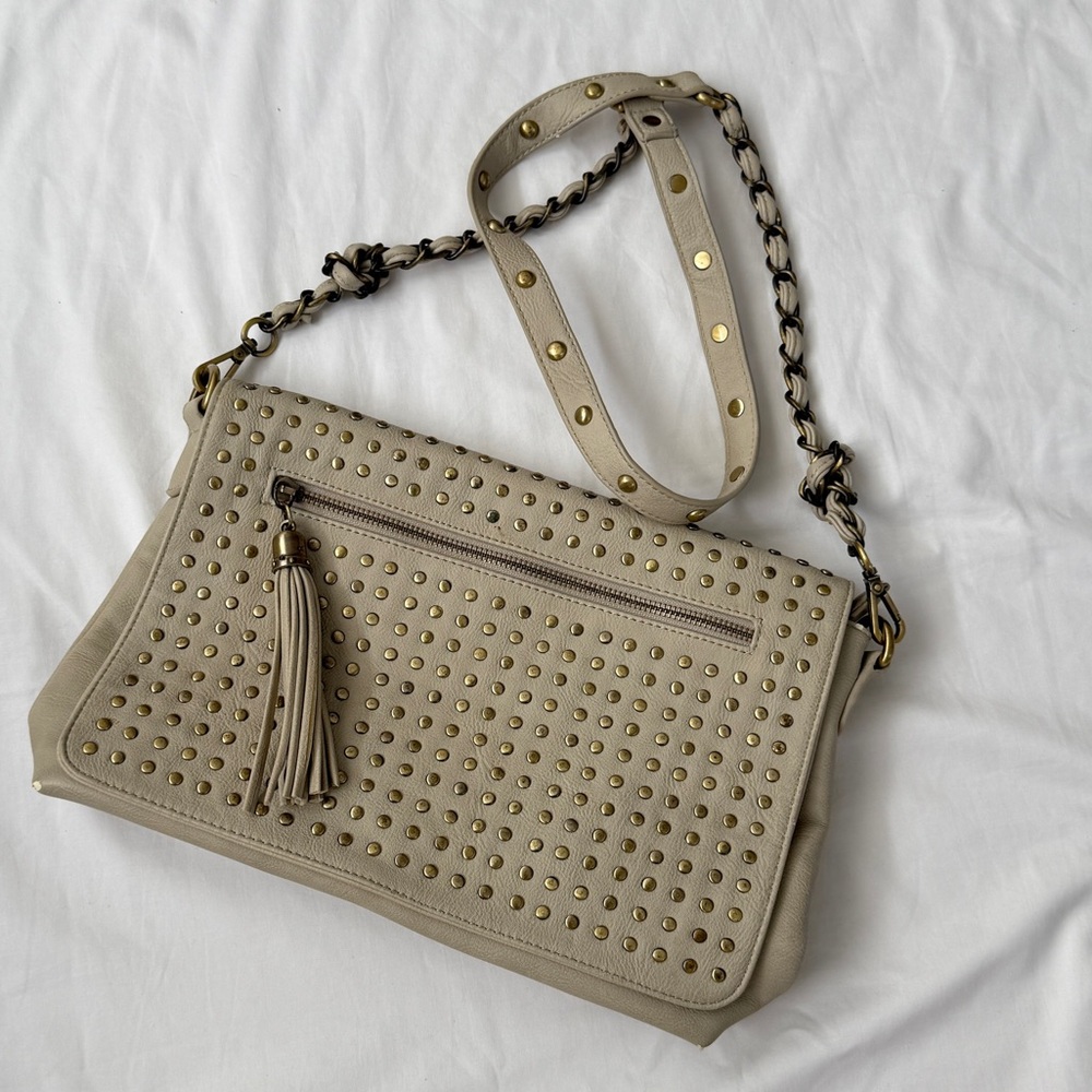 Tan Crossbody Bag with Metallic Accents by Urban Expressions